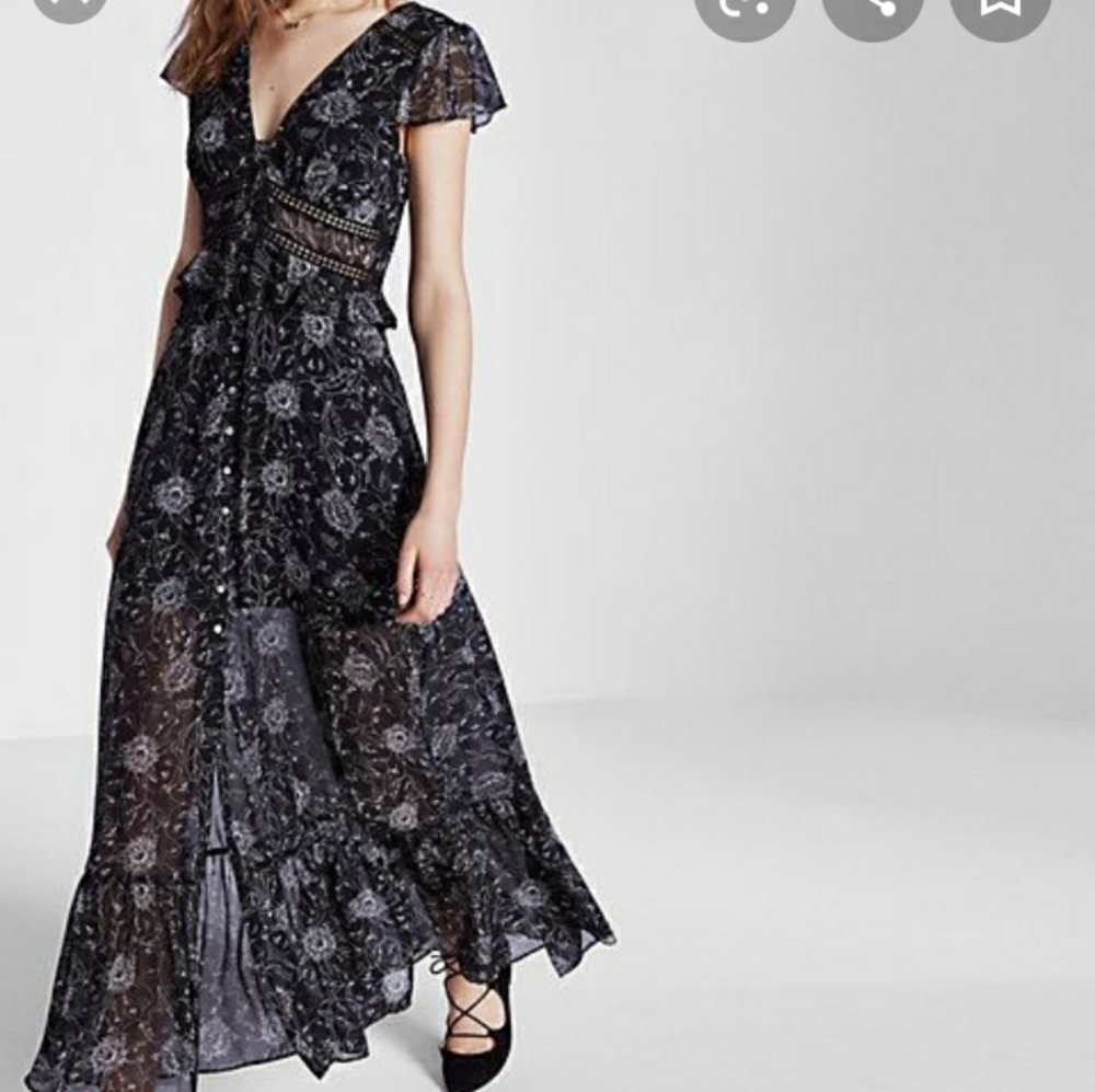 EXPRESS floral print ladder lace chiffon dress